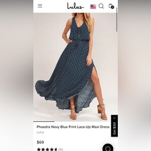 Lulu’s Navy Blue Print Lace-Up Maxi Dress